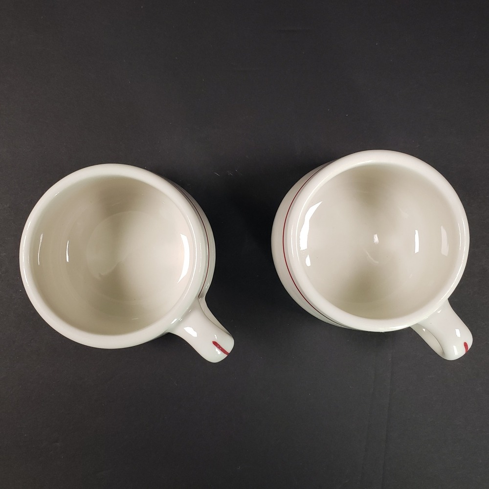 Syracuse China‎ Restaurant Ware Coffee Mugs Red Stripe Cream White Set of 2 USA - Picture 4 of 4